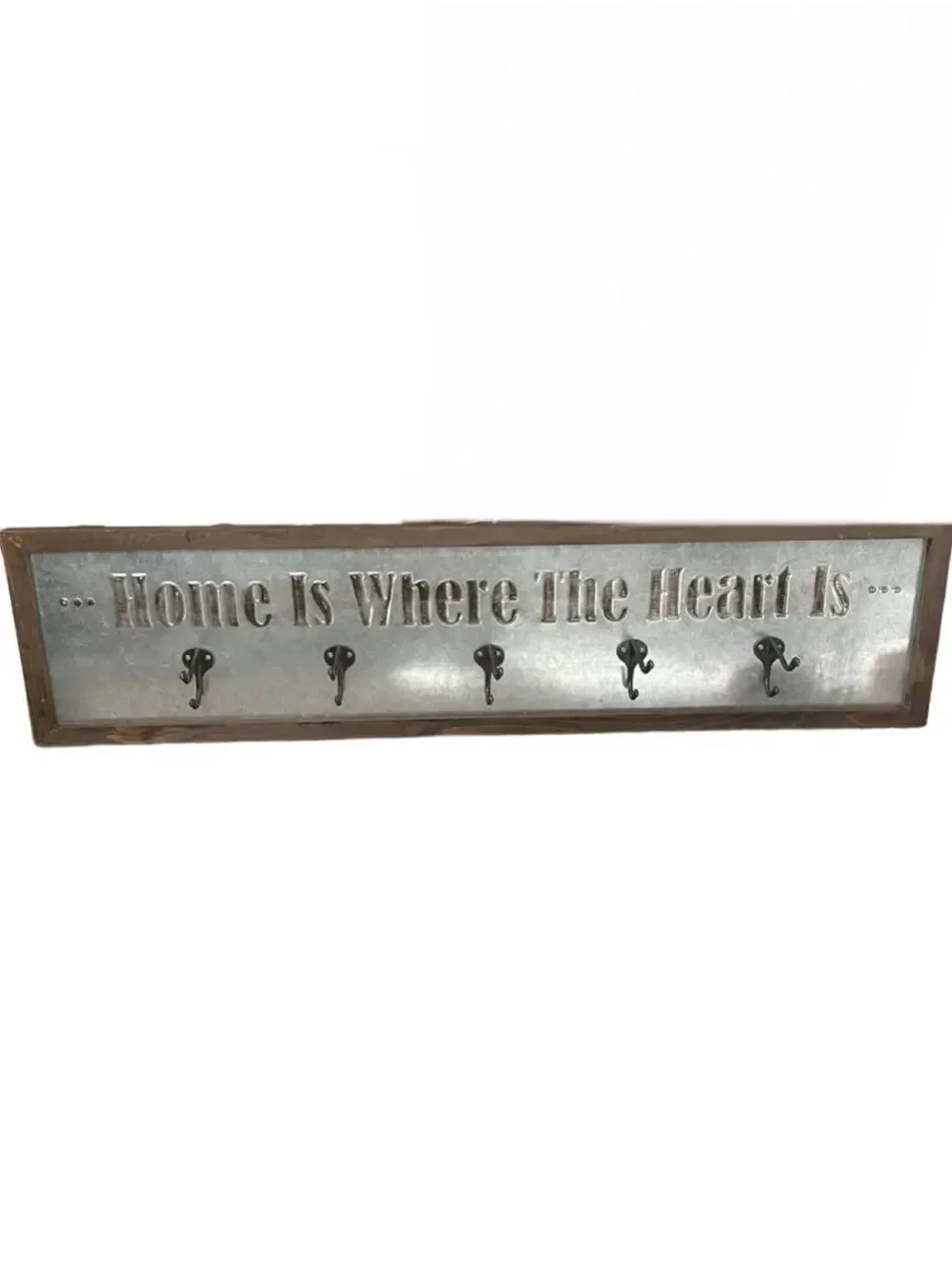 Element 'Home Is Where The Heart Is' Metal and Wood Hook Rack - Brown & Silver